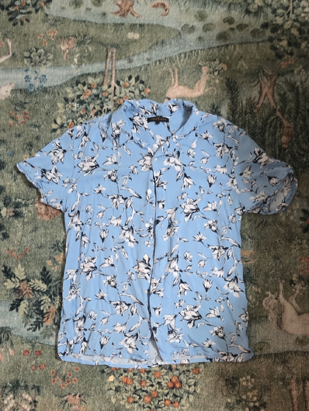 Thread And Cloth Pale Blue Short Sleeve Floral Button-Down Shirt